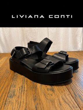 LIVIANA CONTI Platform Leather Sandals Black Size 38